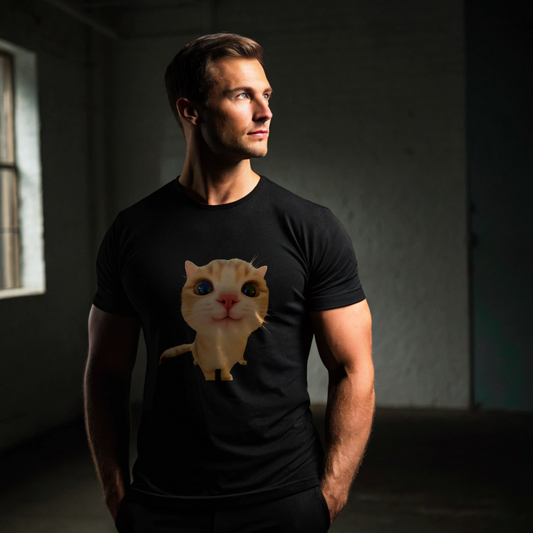 Big Eyed Cartoon Cat Tee -Unisex Crew T-Shirt